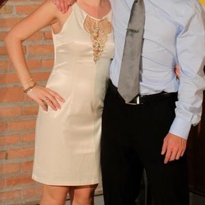 Cream Satin Party Dress with Beadwork